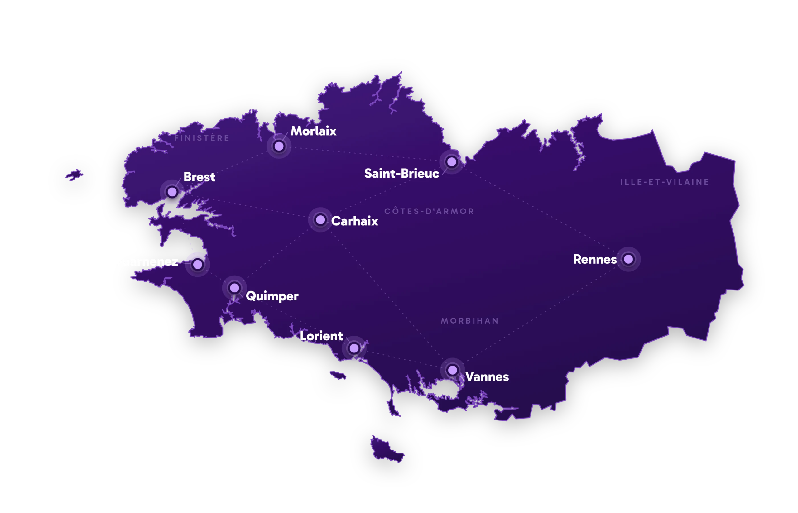 Carte des zones d'intervention Dr. Drone en Bretagne
